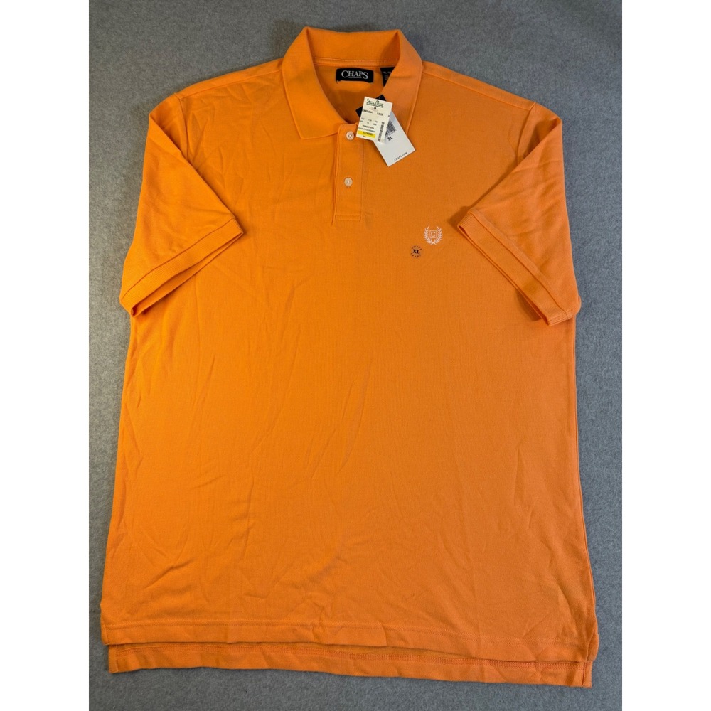 Chaps Mens XL Orange Cotton Pique Short Sleeve Crest Logo Polo Shirt New NWT